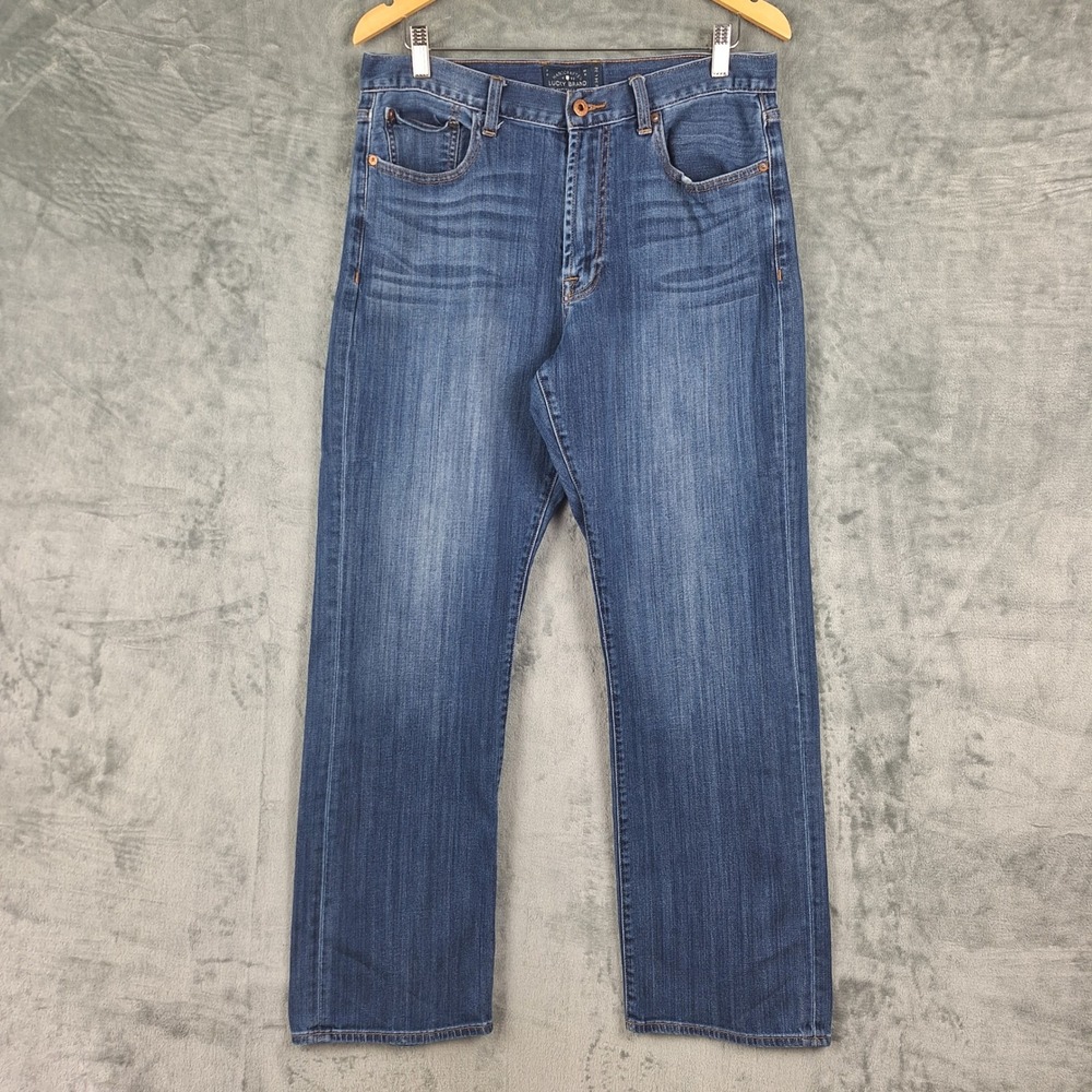 Lucky Brand Jeans Mens 34x30 Blue 181 Relaxed Straight Whisker Medium Wash Denim